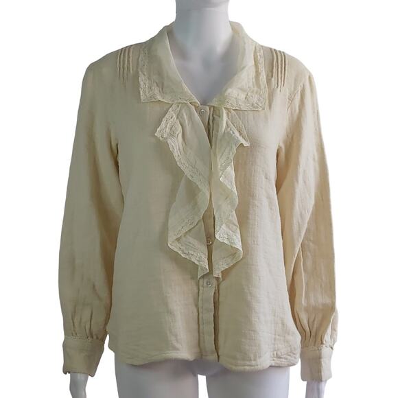 Hopeless Romantic Victoria Trading Co. Cotton Gauze Ruffle Blouse Size Medium - Picture 12 of 12